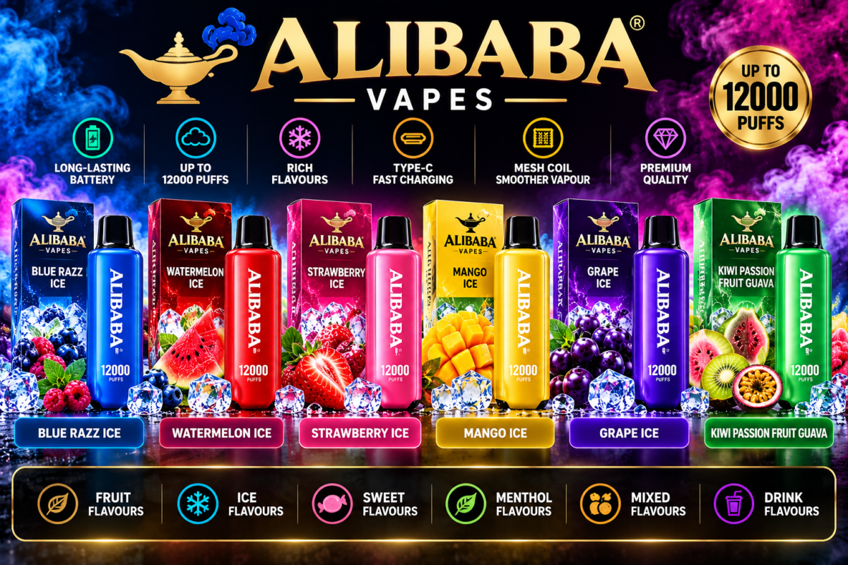 Alibaba vapes product range with devices and packaging