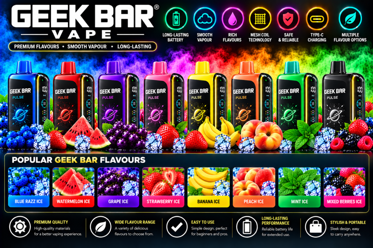 Geek Bar vape devices with multiple fruit and ice flavour options