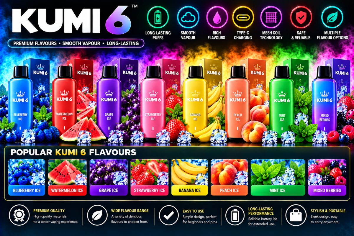 KUMI 6 vape devices with multiple fruit and ice flavour options