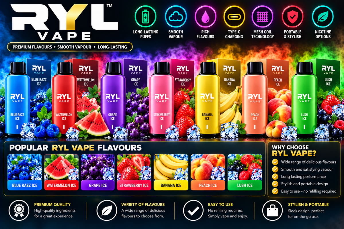 RYL vape devices with multiple fruit and ice flavour options