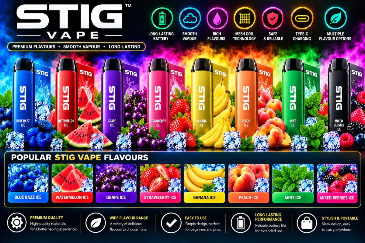 STIG vape devices with multiple fruit and ice flavour options