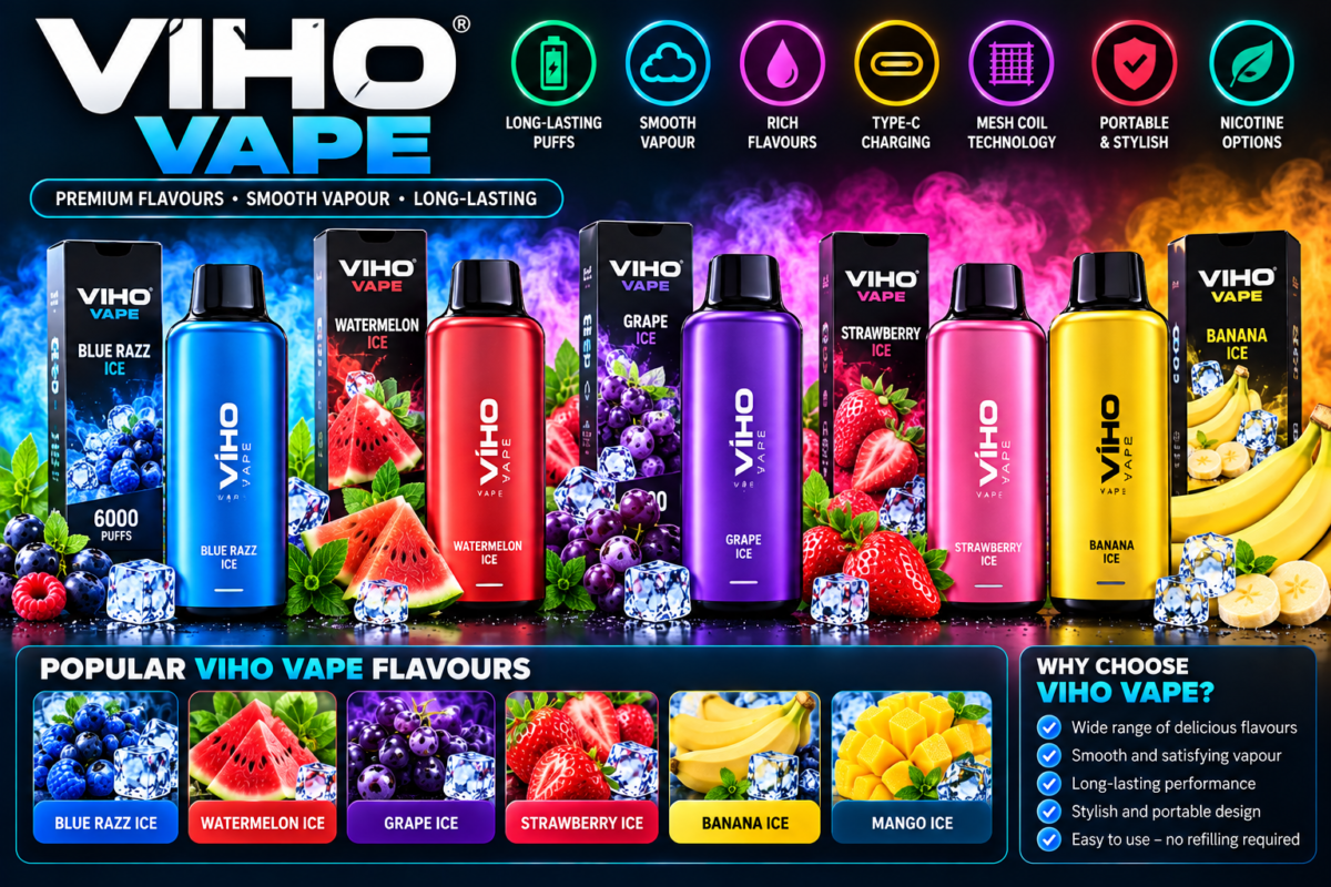 VIHO vape devices and flavours including Blue Razz Ice Watermelon Ice Grape Ice and Strawberry Ice